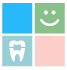 Abstract geometric artwork with four rectangular blocks in blue, green, turquoise, and pale pink arranged in a square.